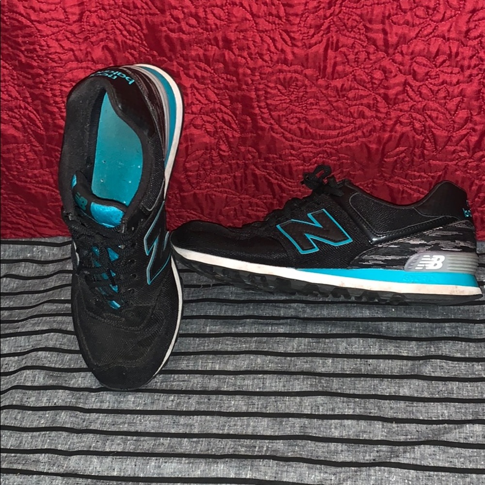 New Balance 574’s with black/teal/Camo